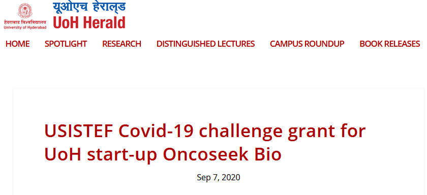 UoH incubated startup Oncoseek Bio bags grant for Covid-19 research