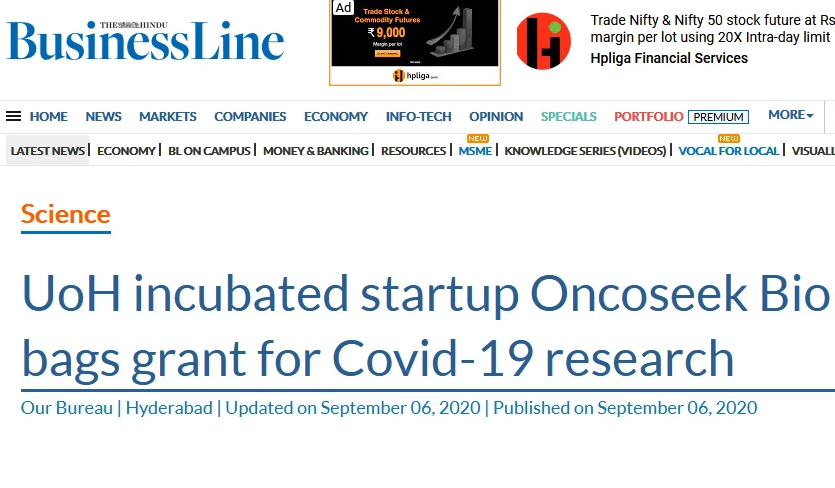 UoH start-up gets US-India science grant for Covid